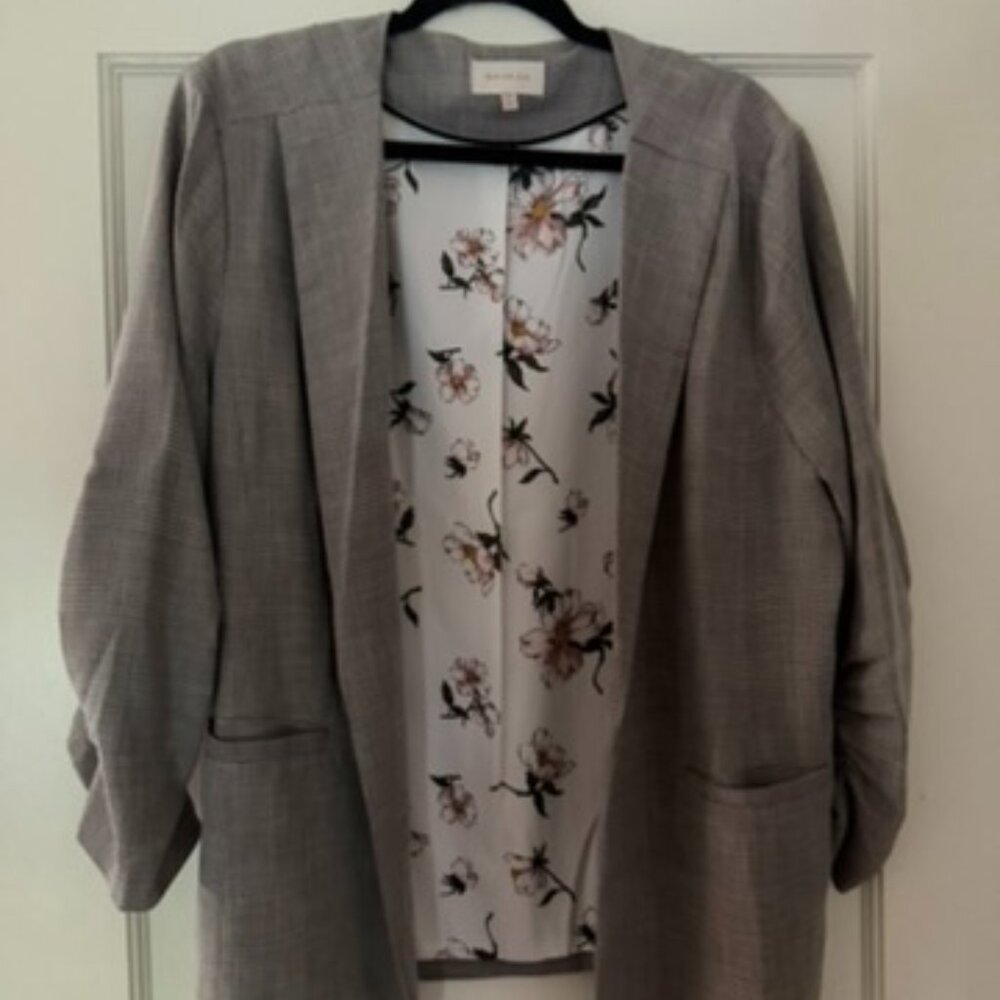 Skies are Blue Raja Printed Collarless Blazer Grey